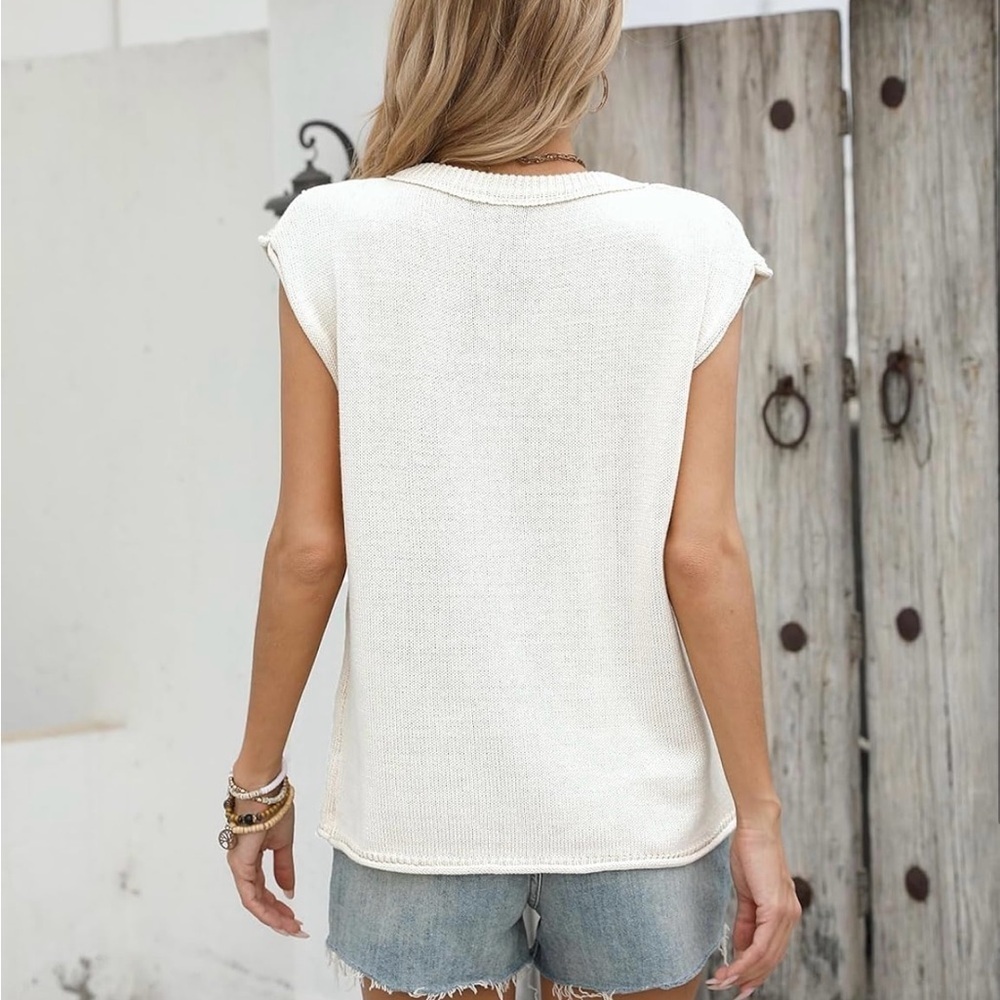 American Flag Sleeveless Sweater Vest - Casual Crew Neck Knitted Pullover - Picture 6 of 6